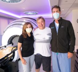 Bill Lawson, with Dr. J. Adair Prall and Dr. Darlene Bugoci, was the first patient in the Rocky Mountain region to have brain tumor treatment with the Zap-X gyroscopic radiosurgery system.